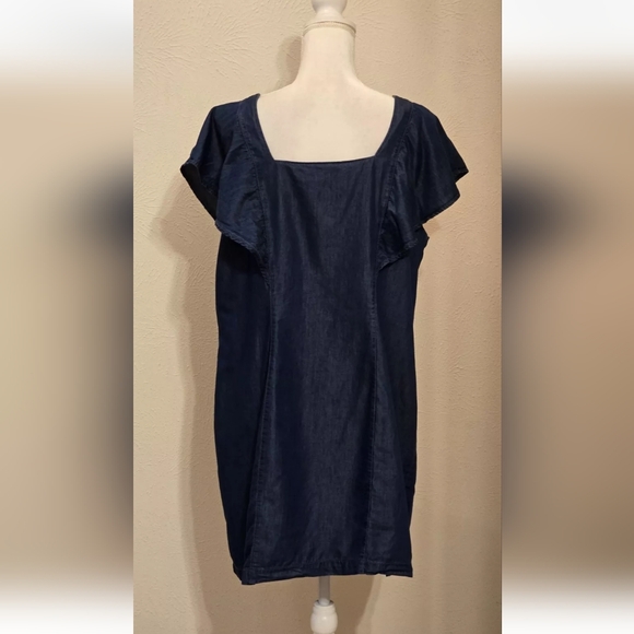 a. n. a. Square Neck Flutter Sleeve Soft Denim Button Up Cotton Mini Dress XXL - Picture 9 of 16